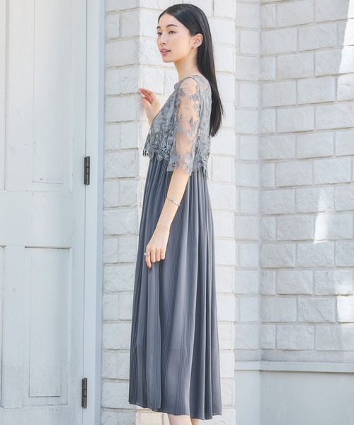 「DRESS PLUS」 7分袖ワンピース M ブルーグレー レディース_画像5