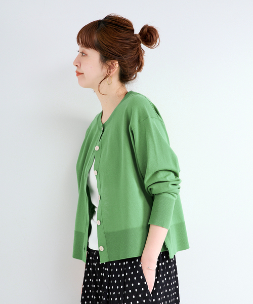 ENFOLD 19AW 今期  未使用 ハイツイスト天竺カットガウンカーディガン 2024.7.8 ENFOLD V-NECK PULLOVER color :MEDIUM GREEN, CHARCOAL GRAY