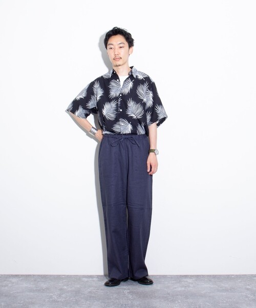 「GEVACO」 イージーパンツ L ネイビー メンズ_画像4