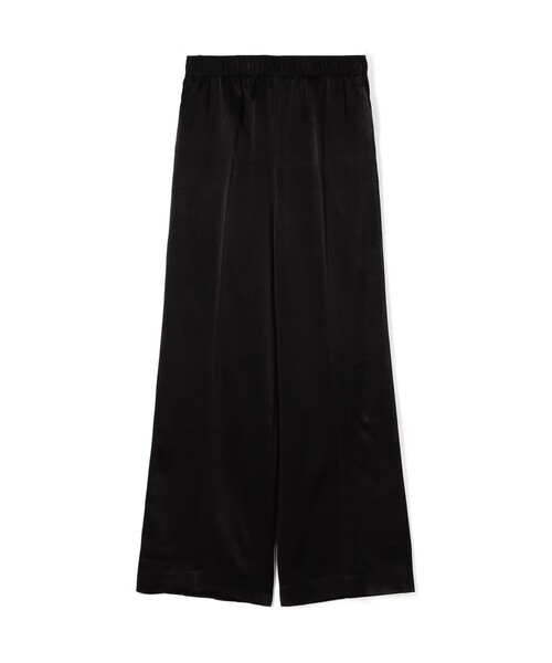 ワイドパンツ パンツ ソフトサテン エラスティックスリムパンツ レディースの画像