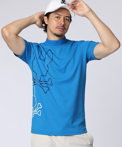 新品【サイコバニー 】カラフルロゴ モックネック Tシャツ M 水色 ゴルフ Psycho Bunny（サイコバニー） tシャツ 「GOLF」アウトライン2BUNNY