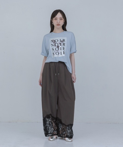 ワイドパンツ パンツ ウェーブレース タックワイドパンツ レディースの画像