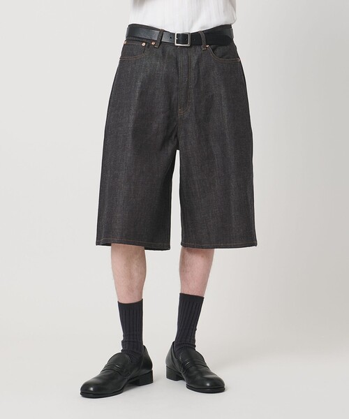 ハーフパンツ ワイドパンツ ジーンズ デニム シンチバック バギー ショーツ メンズの画像