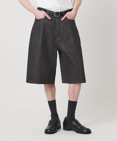 ハーフパンツ ワイドパンツ ジーンズ デニム シンチバック バギー ショーツ メンズの画像