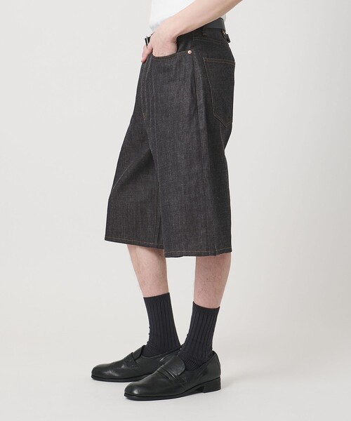 ハーフパンツ ワイドパンツ ジーンズ デニム シンチバック バギー ショーツ メンズの画像