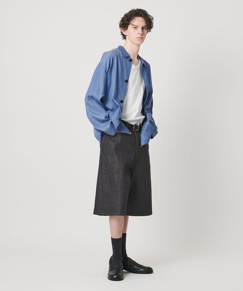 ハーフパンツ ワイドパンツ ジーンズ デニム シンチバック バギー ショーツ メンズの画像