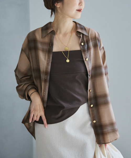 plage（プラージュ） ブラウス シャツ CHECK シャツ(ベージュ