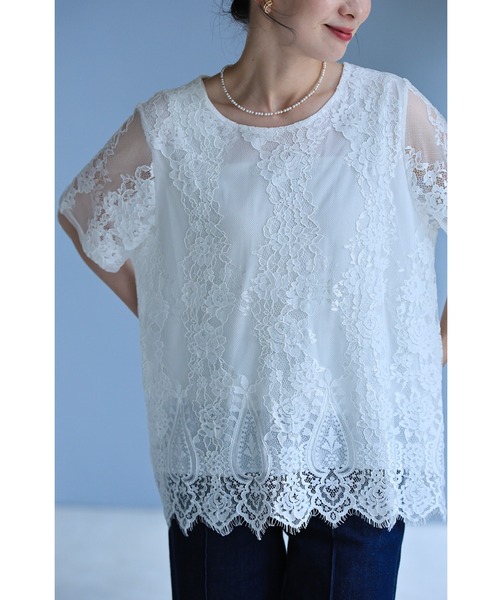 cawaii tシャツ 半袖 ゆったりゆるやか総レースカットソートップス