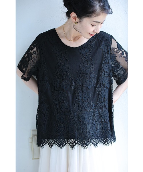 cawaii tシャツ 半袖 ゆったりゆるやか総レースカットソートップス