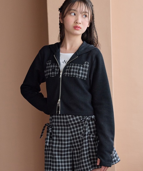 Dior ブラック フード付きパーカーキッズ JENNI（ジェニィ） パーカー フード付きダブルジップカーデ キッズ