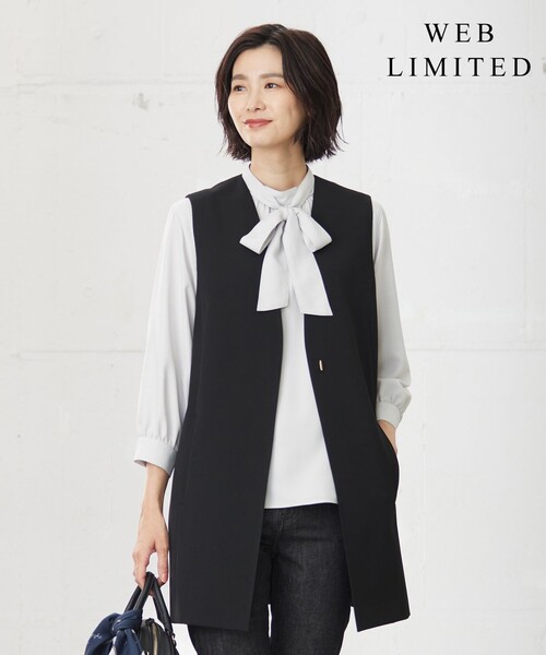 コート アウター T/Rアルガンシルク ジレ レディースの画像