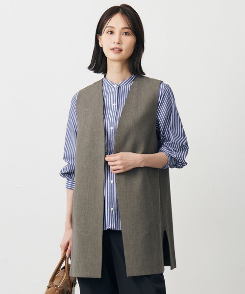 コート アウター T/Rアルガンシルク ジレ レディースの画像