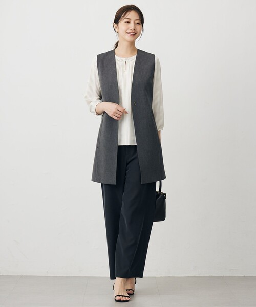 コート アウター T/Rアルガンシルク ジレ レディースの画像