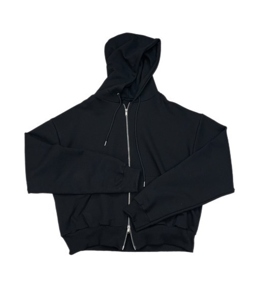 トップス CHIKASHITSU PLUS double zip hoodie CHIKASHITSU PLUS HIGH】cropped dirty wash double zip hoodie