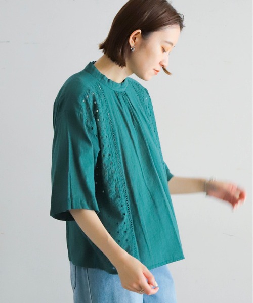 NOMBRE IMPAIR ブラウス シャツ カットワークレース コンビスタンドP/O 