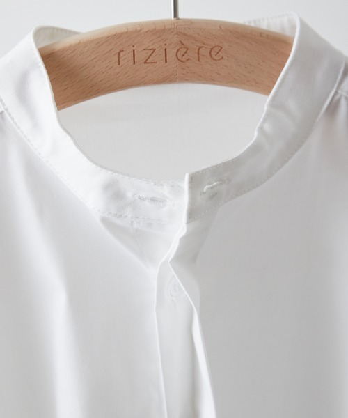 riziere ブラウス シャツ ノーアイロンバンドカラー比翼シャツ