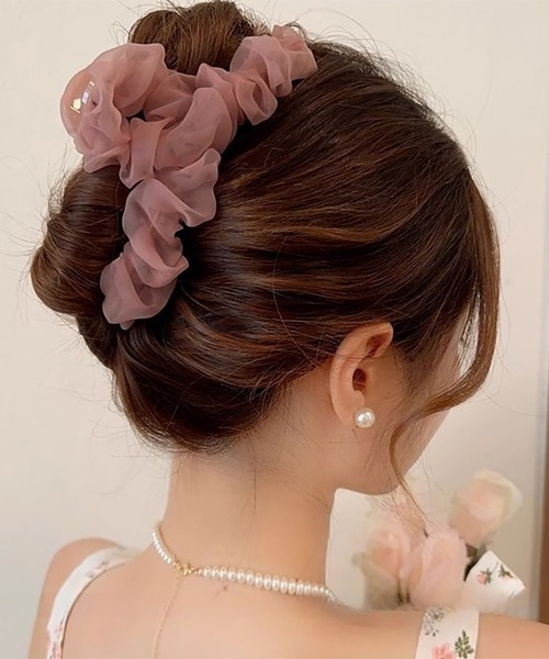 ヘアクリップ シフォン ベージュ 大きめ ヘアアクセ 4607y_5.jpg