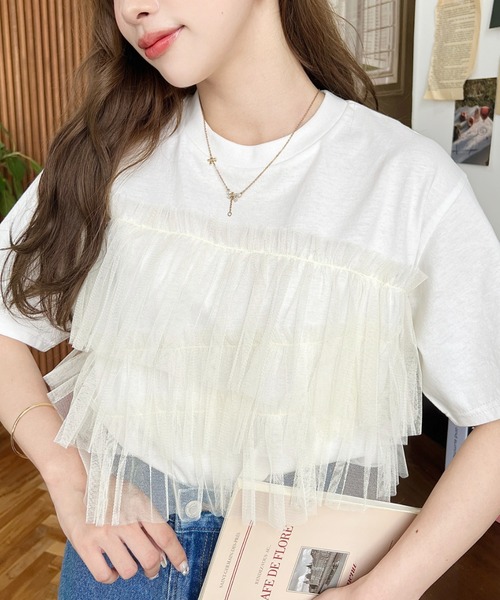 HEART TULLE T-SHIRT あさぎーにょ　白トップス　フリル POPPY あさぎーにょ HEART TULLE T-SHIRT (WHITE) - メルカリ