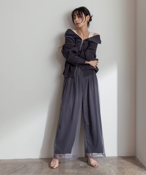 パンツ チュールレイヤードワイドパンツ レディース : 84802973  
