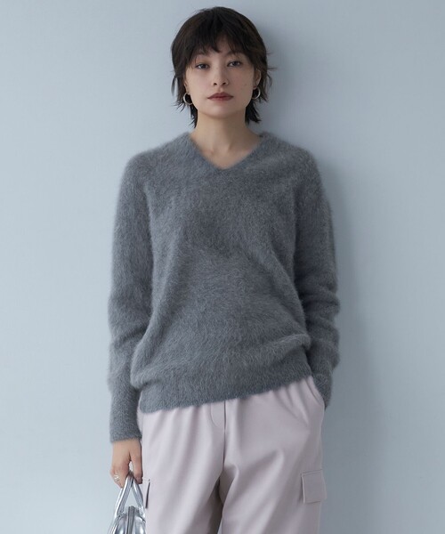 【FUXIA】アルパカ Vネック ニット ニット セーター アルパカ混Vネックヘアリーニット レディース