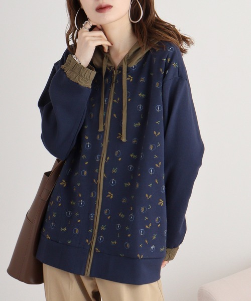パーカー EMAGO ザクロ刺繍ジップパーカー レディース