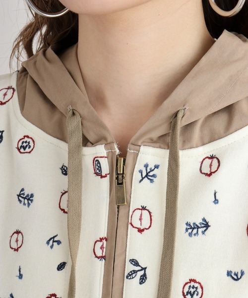パーカー EMAGO ザクロ刺繍ジップパーカー レディース Emago パーカー EMAGO ザクロ刺繍ジップパーカー レディース