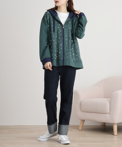 パーカー EMAGO ザクロ刺繍ジップパーカー レディース Emago パーカー EMAGO ザクロ刺繍ジップパーカー レディース