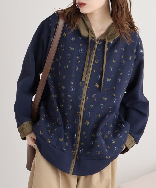 パーカー EMAGO ザクロ刺繍ジップパーカー レディース Emago パーカー EMAGO ザクロ刺繍ジップパーカー レディース