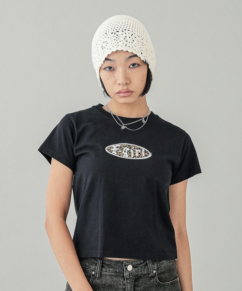 X-girl tシャツ LEOPARD OVAL LOGO S/S BABY TEE レディース
