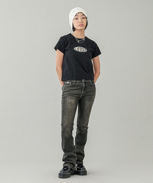 X-girl tシャツ LEOPARD OVAL LOGO S/S BABY TEE レディース