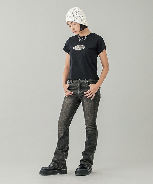 X-girl tシャツ LEOPARD OVAL LOGO S/S BABY TEE レディース
