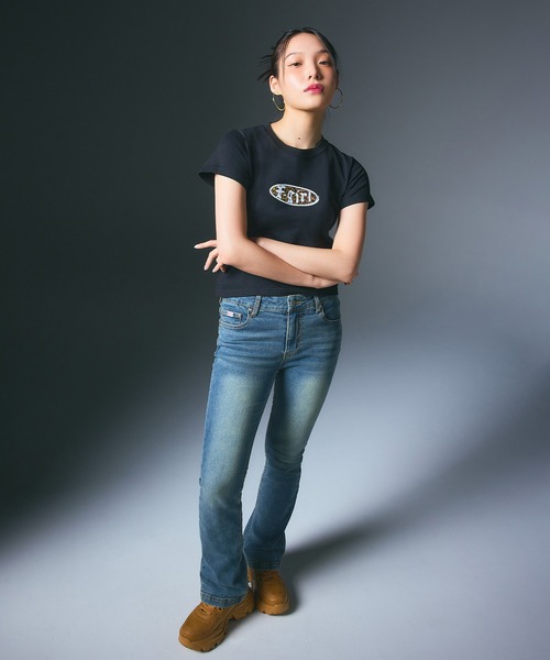 X-girl tシャツ LEOPARD OVAL LOGO S/S BABY TEE レディース