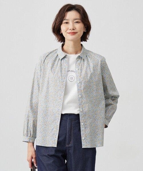 ブラウス シャツ 「洗える」Liberty シャツカラー スキッパー ブラウス レディース
