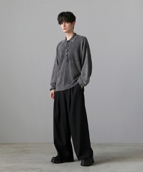ニット セーター ショートニット TOPS レディース メンズ セーター ニット ピグメント加工片畦ヘンリーネックニット