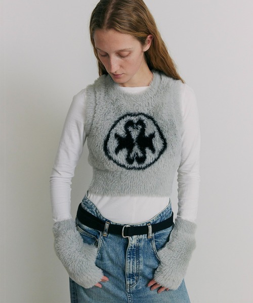 ベスト ジレ Fur Like Knit Vest ＆ Mittens Set レディース