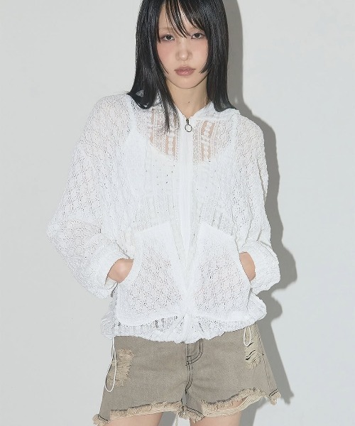 A'GEM/9 × .kom 「 FANCY CLUB/ファンシークラブ」 PLUMPY LACE LINE HOOD ZIP-UP/ハンプティレース