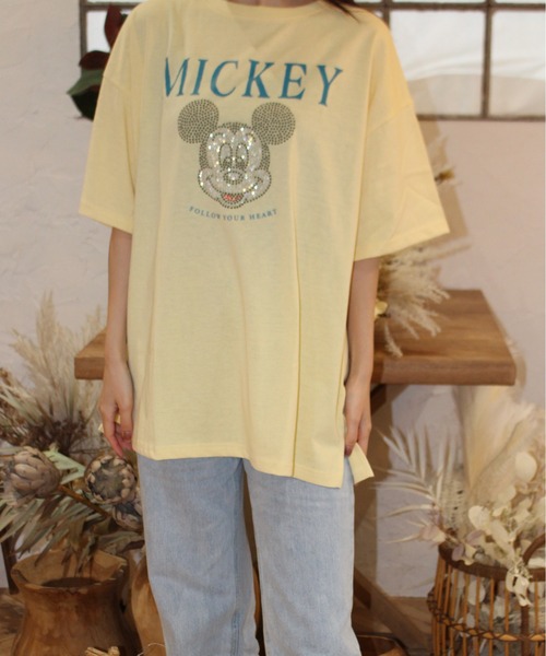 ミッキーマウス ストーン付きTシャツ Disney tシャツ 「DISNEY/ディズニー」ラインストーン半袖T
