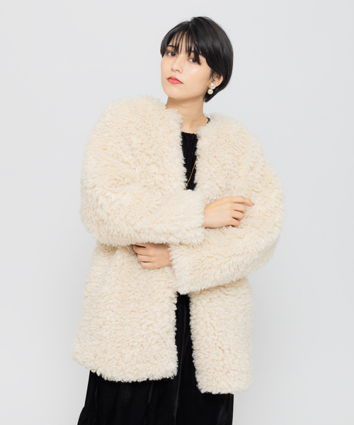 「Rouge vif」 ノーカラーコート - ベージュ レディース_画像4