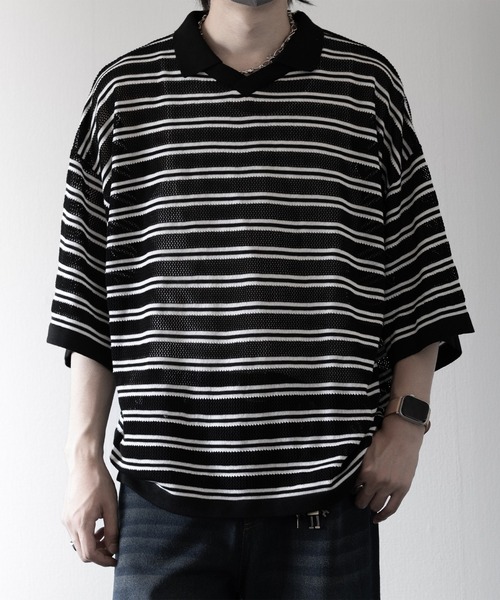 RUUBON ポロシャツ 「RUUBON」border mesh knit game shirt / ボーダー