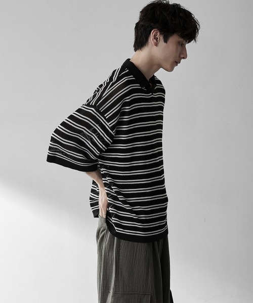 RUUBON ポロシャツ 半袖 「RUUBON」border mesh knit game shirt