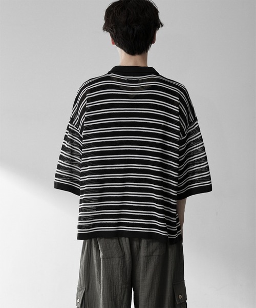 RUUBON ポロシャツ 半袖 「RUUBON」border mesh knit game shirt