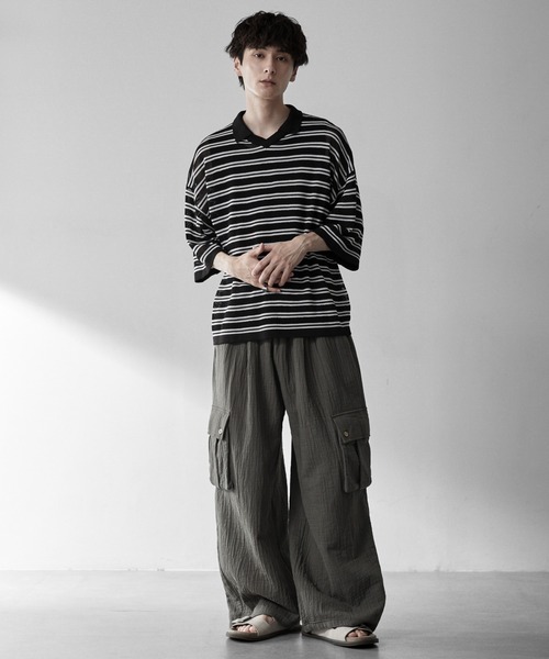RUUBON ポロシャツ 半袖 「RUUBON」border mesh knit game shirt