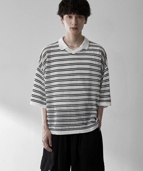 RUUBON ポロシャツ 半袖 「RUUBON」border mesh knit game shirt