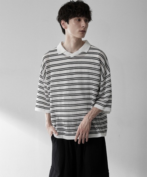 RUUBON ポロシャツ 半袖 「RUUBON」border mesh knit game shirt