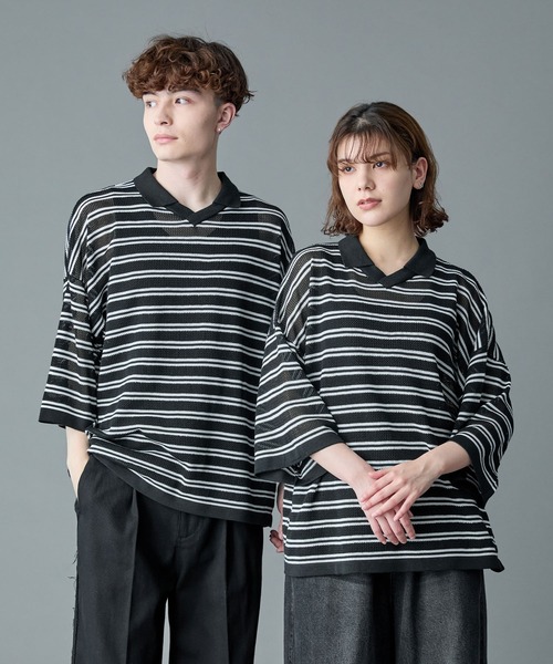 RUUBON ポロシャツ 半袖 「RUUBON」border mesh knit game shirt