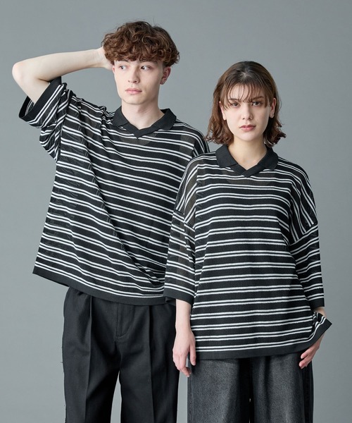 RUUBON ポロシャツ 半袖 「RUUBON」border mesh knit game shirt