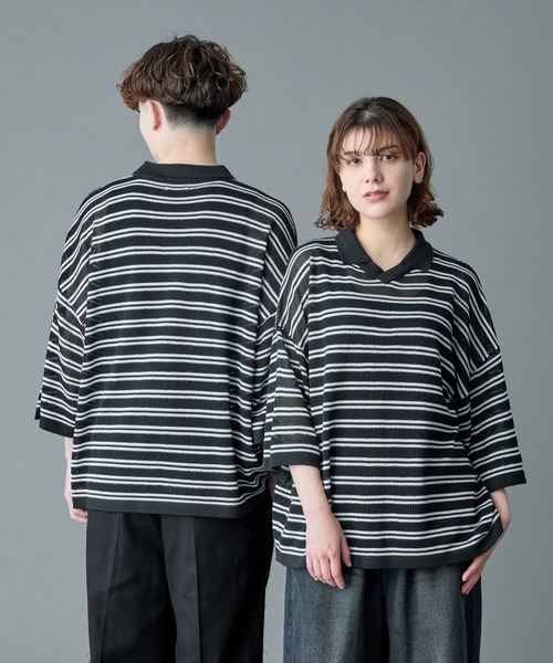 RUUBON ポロシャツ 半袖 「RUUBON」border mesh knit game shirt