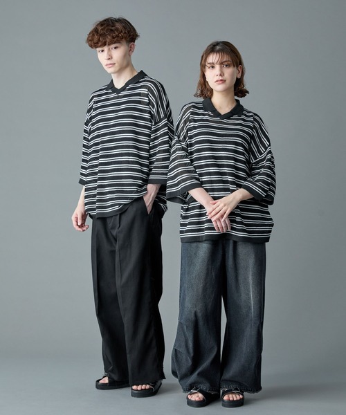RUUBON ポロシャツ 半袖 「RUUBON」border mesh knit game shirt