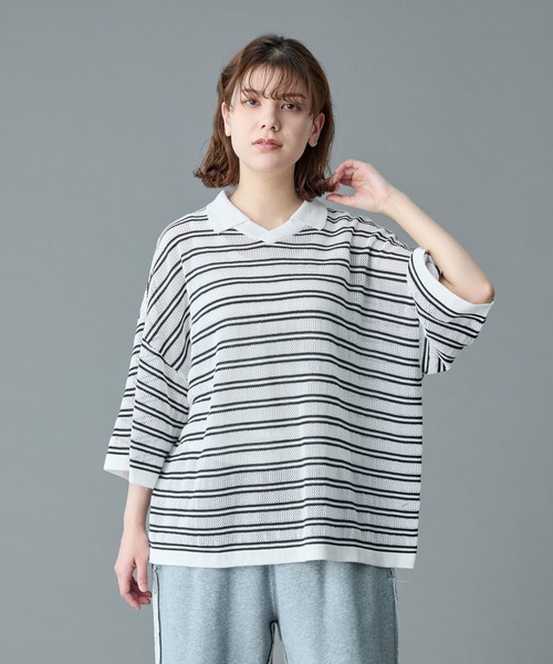 RUUBON ポロシャツ 「RUUBON」border mesh knit game shirt / ボーダー