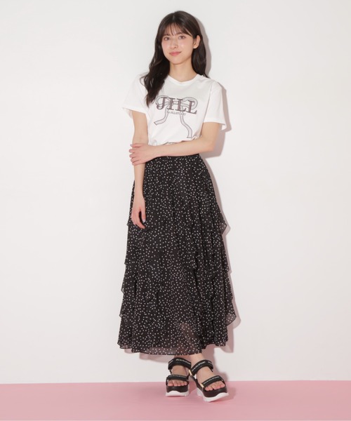 tシャツ ビッグリボンロゴ刺繍Tシャツ レディースの画像